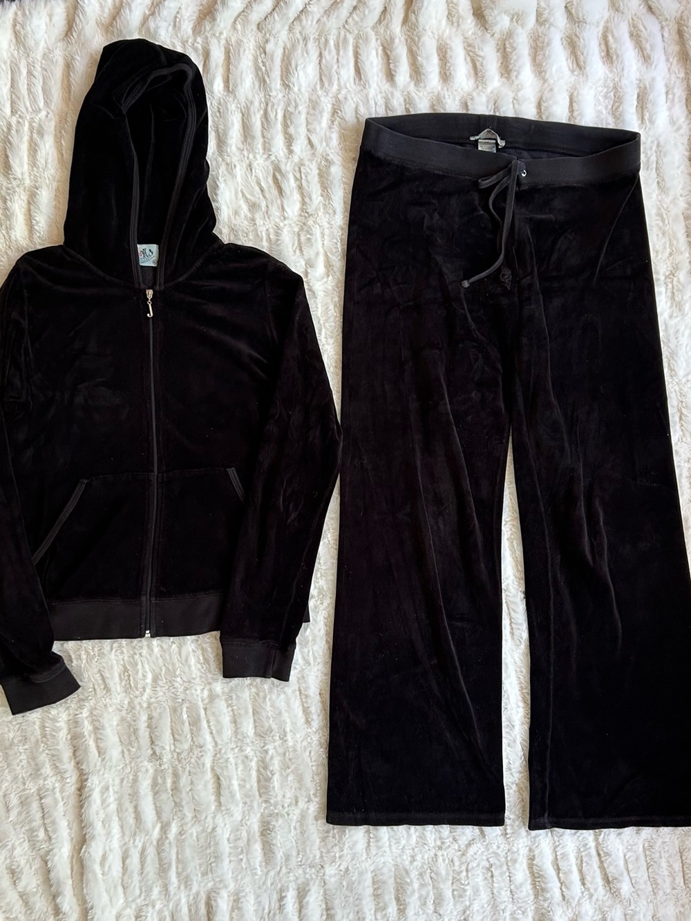 Y2K Vintage Juicy Couture Velour Tracksuit Set Made in USA Black